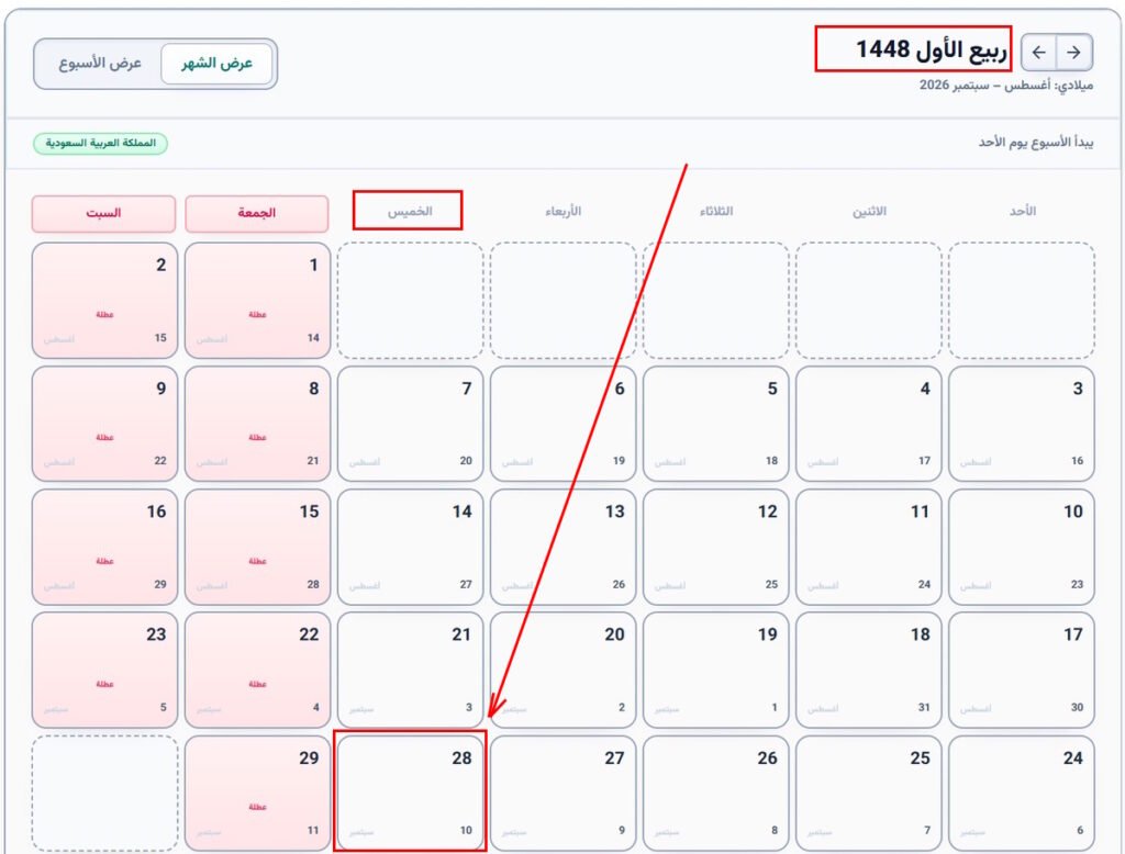 10 سبتمبر 2026 كم يوافق هجري